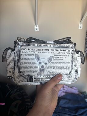 DOLLSKILL Newspaper Print Crossbody Bag in Black & White